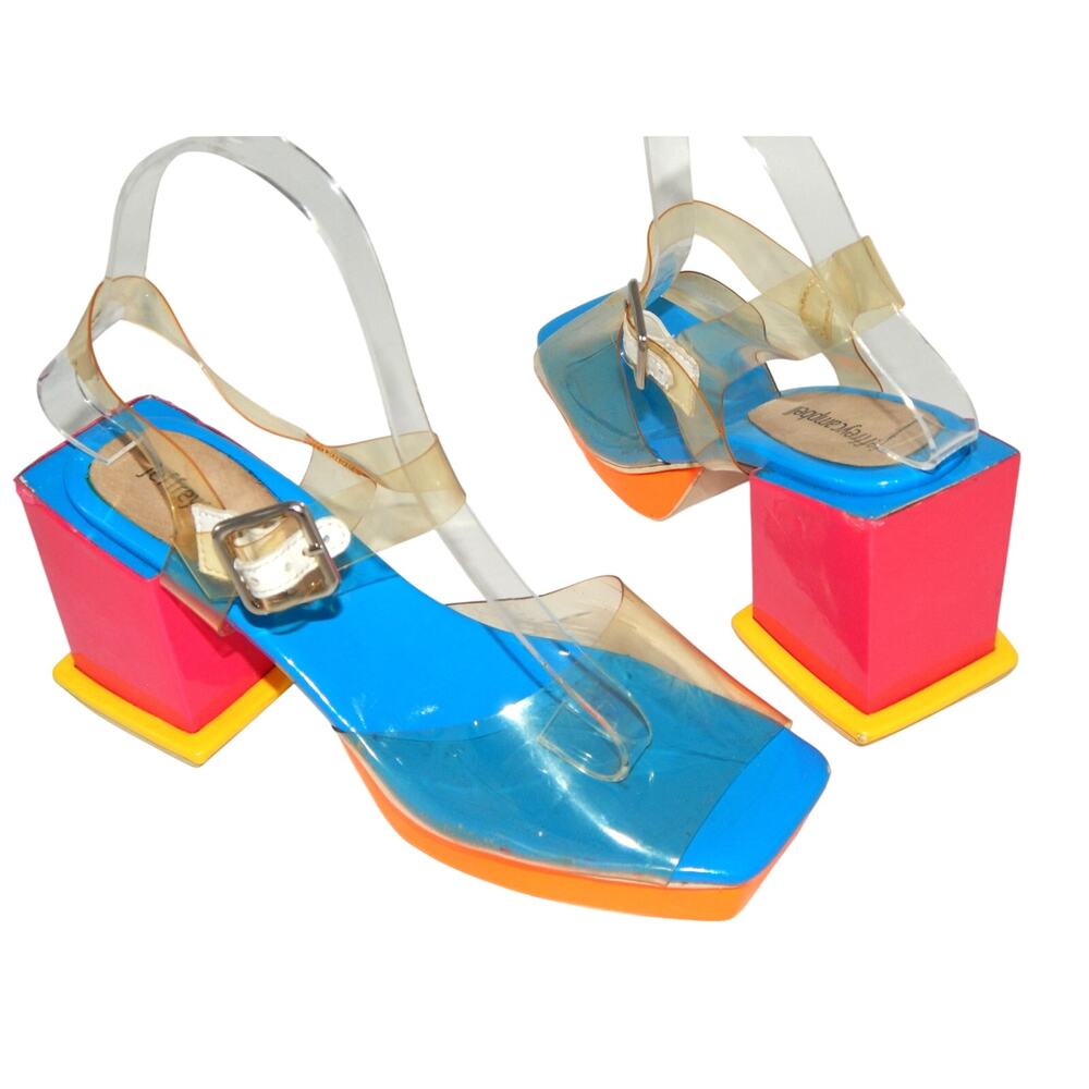 RARE Y2K Jeffrey Campbell Platform Clear Color Block Heel Women Sandal Size 8